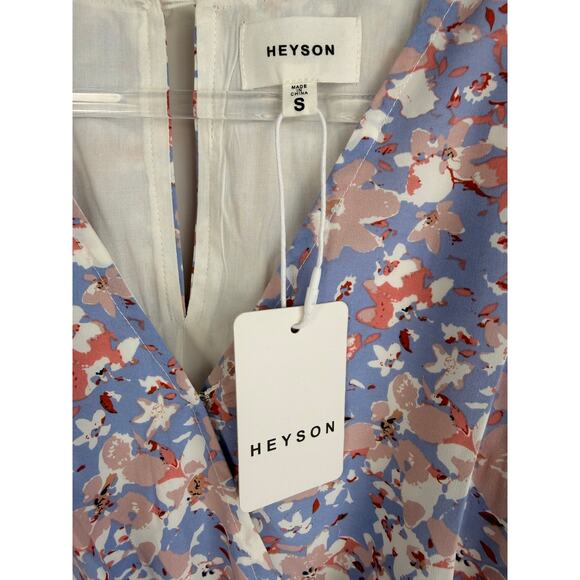 Heyson Blue Floral Wrap Romper Size S Long Sleeve Smocked Waist - Picture 7 of 8